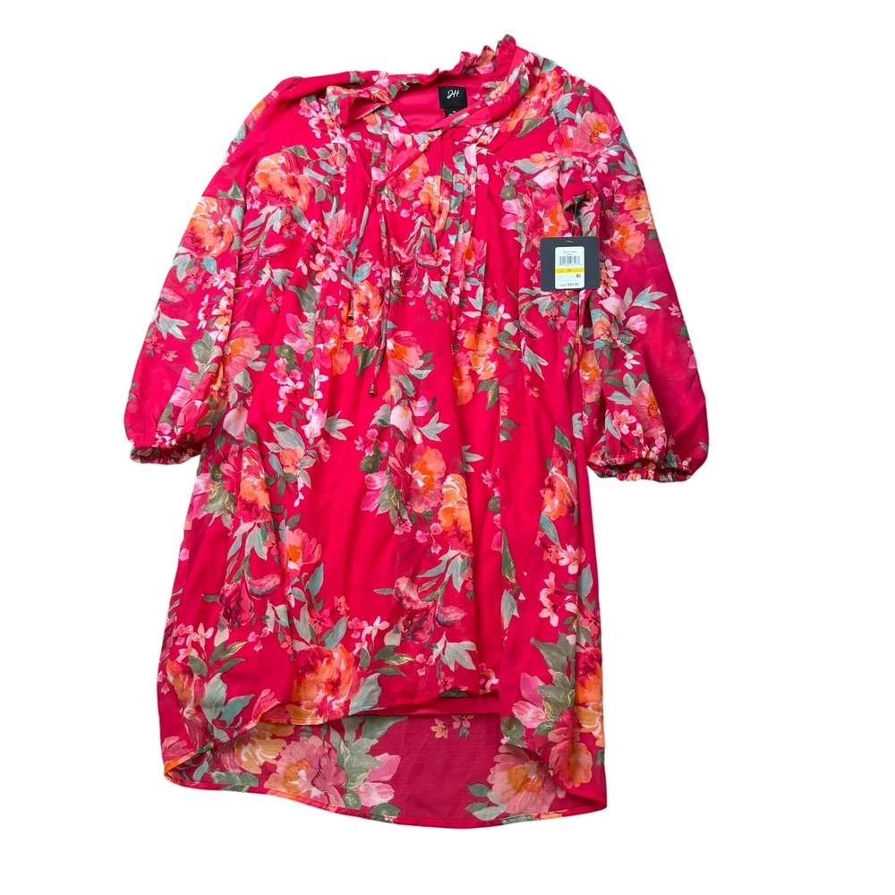 MSRP $89 Jessica Howard Womens M Floral Split Tie Neck Shift Dress Long Sleeve